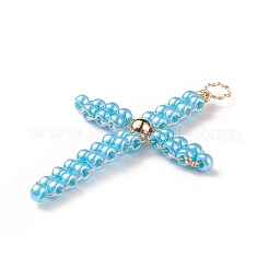 ガラスチャーム  ゴールデン真鍮パーツ  クロスチャーム  ミックスカラー  46x28.5x4mm  穴：4.5x3.5mm&nbsp;PALLOY-JF01941