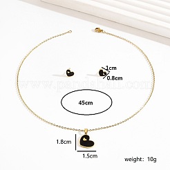 201 ステンレススチール エナメル スタッド イヤリング & ネックレス セット  ハート  ブラック  17.7インチ（45cm）&nbsp;EI2079-2