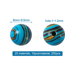 天然＆合成宝石ビーズ  ラウンド  染めと未染色の混合  8~8.5mm  穴：1~1.2mm  25素材  10個/素材。 250個/箱&nbsp;G-TA0001-04