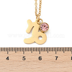 304 Stainless Steel Glass Drill Birth Stone Constellation Pendant Necklaces&nbsp;LS-STAS-D305-08G-J