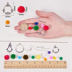 DIYピアス作り  DIY人形クラフトポンポンボール付き  チベットスタイルの合金のシャンデリアコンポーネントと真鍮のピアスフック  ミックスカラー  13.5x7x3cm&nbsp;DIY-SC0005-34