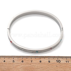 女性用アイ 304 ステンレス ラインストーン バングル  ステンレス鋼色  内径：2x2-3/8インチ（5x6cm）&nbsp;BJEW-Z092-09P