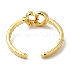 Moon & Flower Rack Plating Brass Open Cuff Finger Rings for Women&nbsp;RJEW-L123-011G