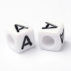 文字アクリル製ヨーロピアン大穴ビーズ  水平穴  キューブ  文字.a  10x10x10mm  穴：3.5~4mm  約598個/500g&nbsp;OPDL-R050-10mm-A