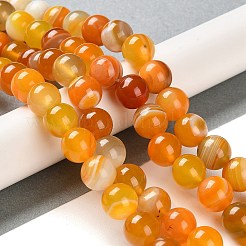 天然石縞瑪瑙/バンデットアゲートビーズ連売り  染め  ラウンド  オレンジ  10mm  穴：1.2mm  約19個/連  7.60''（19.3センチメートル）&nbsp;G-Z060-A01-C25