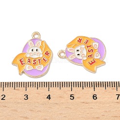 イースター合金エナメル ペンダント  ライトゴールド  ウサギのチャーム付きイースターエッグ  22x19x1mm  穴：1.8mm&nbsp;LS-ENAM-I055-01KCG-08