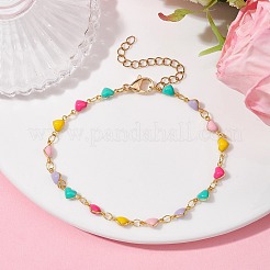 Real 18K Gold Plated Brass Enamel Heart Link Chain Bracelets&nbsp;BJEW-JB09841
