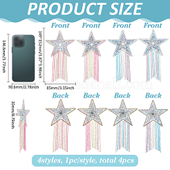 4Pcs 4 Styles Tassel Star Resin Rhinestone Iron on/Sew On Patches&nbsp;PATC-FG0002-95