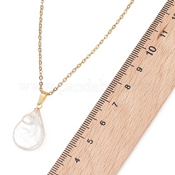 Baroque Natural Keshi Pearl Teardrop Pendant 304 Stainless Steel Cable Chain Necklaces for Women&nbsp;NJEW-JN05961
