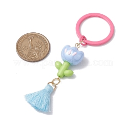 アクリルキーホルダー  ポリコットンのタッセルペンダントと鉄製のスプリットキーリング付き  花  コーンフラワーブルー  9.9cm&nbsp;KEYC-JKC00818