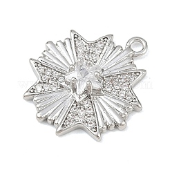 真鍮マイクロパヴェクリアキュービックジルコニアペンダント  星模様の花  カドミウムフリー＆ニッケルフリー＆鉛フリー  プラチナ  20x17.5x4.5mm  穴：1.6mm&nbsp;KK-G545-03P