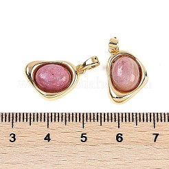 天然石ロードナイトペンダント  真鍮製のハートチャーム  18KGP本金メッキ  11.5x18x6mm  穴：3.5x2.5mm&nbsp;KK-U043-52G-05
