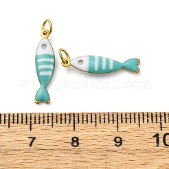 304ステンレススチールエナメルペンダント  丸カン付き  イオンプレーティング（ip）  18KGP本金メッキ  魚  18.5x4.5x2.5mm  穴：2.5mm&nbsp;X-STAS-E550-40G-02