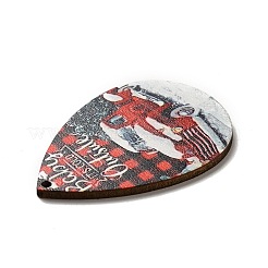 片面プリントウッドビッグペンダント  クリスマスティアドロップチャーム  レッド  54x36.5x2.4mm  穴：2mm&nbsp;WOOD-H102-03K