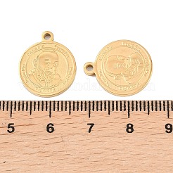 宗教 304 ステンレス ペンダント  ゴールドカラー  パドレ・ピオのチャームが付いたフラットラウンド  18x15x2mm  穴：1.6mm&nbsp;STAS-Z190-11G-03