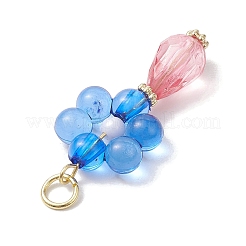 フラットラウンドいアクリルペンダントネックレス  304ステンレススチールアズキチェーン付き  ミックスカラー  34.5x15.5x7.5mm  穴：4mm&nbsp;PALLOY-JF02613