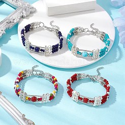 ラウンド型合成ターコイズと非磁性合成ヘマタイトビーズブレスレット、女性・男性用  ラインストーン付き  ミックスカラー  7-1/8インチ（18cm）&nbsp;BJEW-JB11161