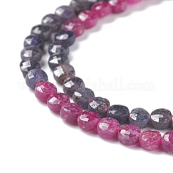 天然赤コランダム/ルビーおよびサファイアビーズ連売り  ファセットコインビーズ  フラットラウンド  4x2.5mm  穴：0.6mm  約104個/連  15.75インチ（40cm）&nbsp;G-R460-017