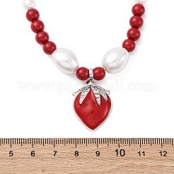 Strawberry Brass Micro Pave Clear Cubic Zirconia Red Enamel Pendant Necklaces for Women&nbsp;NJEW-G162-04P