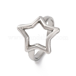 304 Stainless Steel Hollow Star Open Cuff Rings for Women&nbsp;RJEW-K258-07P