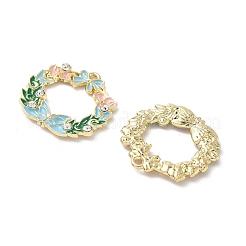 合金エナメルとラインストーンのペンダント  ちょう結びの花輪  ライトゴールド  カドミウムフリー＆ニッケルフリー＆鉛フリー  ラックめっき  ミックスカラー  25x25.5x2.5mm  穴：1.8mm&nbsp;FIND-C074-04KCG