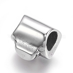 304ステンレススチールビーズ  大穴ビーズ  スカル  アンティークシルバー  12.5x13x11mm  穴：6mm&nbsp;STAS-O101-14AS