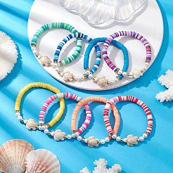 16Pcs 16 Colors Summer Beach Sea Turtle Synthetic Turquoise & Shell Pearl & Polymer Clay Beaded Stretch Bracelet Sets&nbsp;BJEW-JB10810
