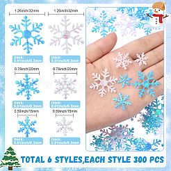 6袋、3スタイル、2色のプラスチック製紙吹雪  スノーフレーク  クリスマスパーティーのお祝いに  ミックスカラー  15~32x0.2mm  1バッグ/スタイル&nbsp;DIY-SC0031-48B