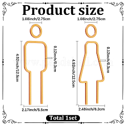 アクリル製トイレ公共標識2個  女性と男性  ゴールド  27.5~126x55~63x3mm&nbsp;AJEW-WH20816-151B-02