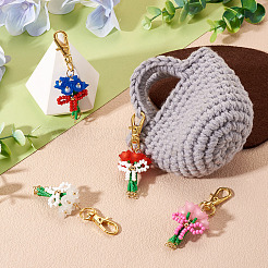4Pcs Glass Seed Bowknot Bouquet Pendant Decorations&nbsp;HJEW-TA00423