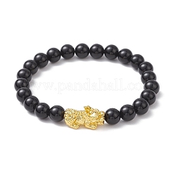 天然黒曜石ストレッチブレスレットセット  パイ秀  合金ビーズで  内径：2-3/8インチ（6cm）&nbsp;BJEW-JB12183