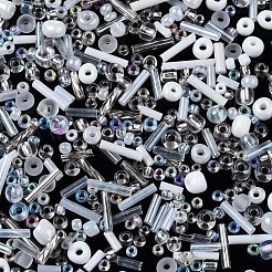 ガラスシードビーズ  混合スタイル  混合図形  ホワイト  1~27x2~4mm  穴：0.7~1mm  約450g /ポンド&nbsp;SEED-S059-012