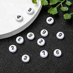 不透明なアクリルビーズ  数値スタイル  フラットラウンド  ホワイト  サイズ：直径約7mm  厚さ4mm  穴：1.2mm  約3500個/500g&nbsp;PB9111