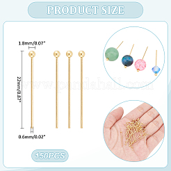 304ステンレススチールボールヘッドピン150個  24KGP本金メッキ  22x0.6mm  22ゲージ  ヘッド：1.8mm  150個/箱&nbsp;STAS-UN0058-93D-G