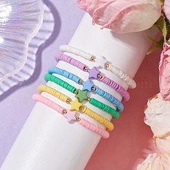 6Pcs 6 Colros Star Acrylic & Polymer Clay Beaded Stretch Kid Bracelet Sets&nbsp;BJEW-JB10673