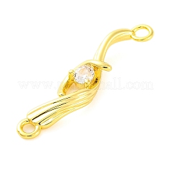 真鍮舗装クリアキュービックジルコニアコネクタチャーム  花のリンク  18KGP本金メッキ  23x5x3.5mm  穴：1.4mm&nbsp;KK-Z051-03G