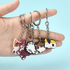 5 個 5 スタイルのかわいい漫画の PVC プラスチック猫ペンダントキーホルダー  鉄パーツ  ミックスカラー  7.1~7.8cm  1個/スタイル&nbsp;KEYC-YW0001-17