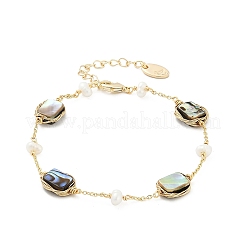 Rectangle Brass Abalone Shell Link Bracelets&nbsp;KK-D301-02G