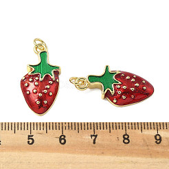真鍮製エナメルペンダント  カドミウムフリー＆鉛フリー  18KGP本金メッキ  苺  26x13x4mm  穴：3mm&nbsp;KK-R229-07G-01