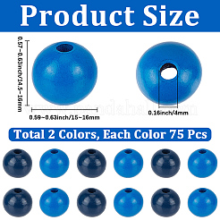 150Pcs 2 Colors Spray Painted Round Natural Schima Wood Beads&nbsp;WOOD-PA0001-70