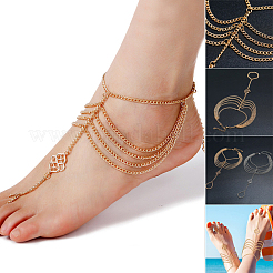 Auspicious Cloud Alloy Curb Chain Multi-Layered Tassel Toe Ring Anklets for Women&nbsp;FS-WG4B6F6-01