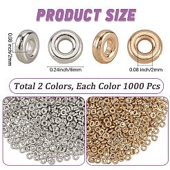 2000個2色ccbプラスチックビーズ  丸いリング  プラチナ·ゴールデン  6x2mm  穴：2mm  1000個/カラー&nbsp;CCB-PA0001-01