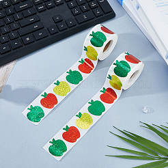 プラスチックステッカーテープ2ロール  自己接着クラフトステッカー  りんご  カラフル  33x30mm  500PCS /ロール&nbsp;STIC-FH0001-32