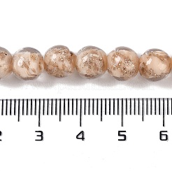 手作りゴールドパウダー入りランプワークビーズ  ラウンド  湯通しアーモンド  8~8.5x7.5~8mm  穴：1.5mm  約48個/連  14.02''（35.6センチメートル）&nbsp;LAMP-Z009-01J