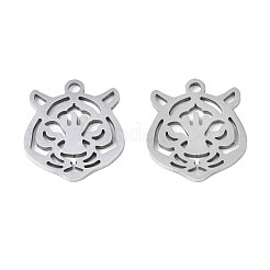 変色しない201ステンレススチールペンダント  レーザー切断  虎ヘッド  ステンレス鋼色  15x13x1mm  穴：1.4mm&nbsp;STAS-T044-282P