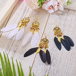 2Pairs 2 Colors Feather Chandelier Earrings&nbsp;EJEW-TA0001-81A