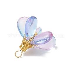 染色されたガラスのペンダント  花  真鍮のループと鉄の金具付き  プラム  20.5x25.5x20.5mm  穴：4x3mm&nbsp;PALLOY-MZ00658-02