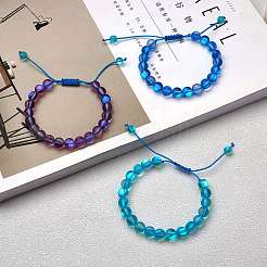 3個のラウンド合成ムーンストーン編組ビーズブレスレット  女性のためのアクセサリー用原石のアクセサリー  ブルー  内径：1-7/8~3-1/4インチ（4.8~8.3cm）&nbsp;BJEW-SW00061-02