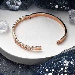 イオンプレーティング（IP）304ステンレススチール製ヒンジ付き女性用バングル  艶消し  長方形  ローズゴールド  内径：2-1/4x1-7/8インチ（5.8x4.9cm）&nbsp;BJEW-A011-21RG