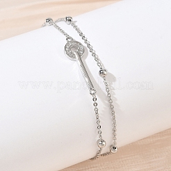 Brass Micro Pave Clear Cubic Zirconia Key Link 2-Strand Bracelets&nbsp;KK-CBA6980-20P